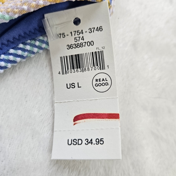 NWT Aerie Bikini Bottom Women Sz L Blue and Tan Checkered High Cut Cheeky Beach - Picture 2 of 7